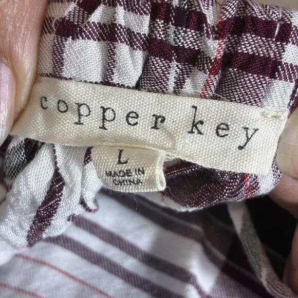 Copper Key womens top Sz L cold shoulder plaid short sleeve blouse boho - Picture 5 of 8